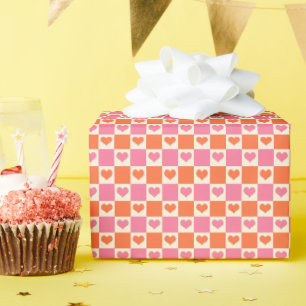 Papel De Presente Corações da Desktop Board em rosa, laranja e creme