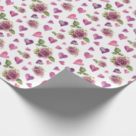 Papel De Presente Corações das Flores de Aquarela Rosa
