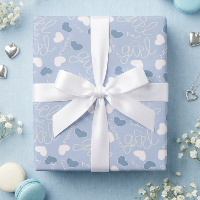 Papel De Presente Corações de Amor Azul Pastel (Romantic blue hearts with a playful vibe, the perfect wrapping for any occasion.)