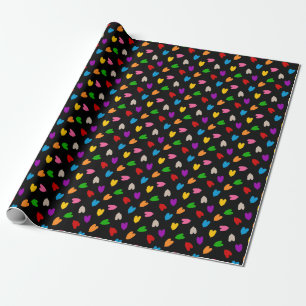 Papel De Presente Corações de Amor Colorido Design Preto