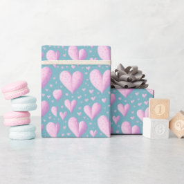 Papel De Presente Corações de Amor Fofos Rosa e Azul Pastel