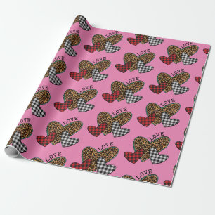 Papel De Presente Corações de Amor Rosa