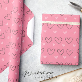 Papel De Presente Corações de Amor Rosa, Blush Moderno e Bonito