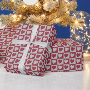 Papel De Presente Corações de Amor Vermelho Cinza Dia dos Namorados