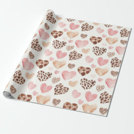 Papel De Presente Corações de Animais do Leopardo Castanho-Rosa-Rosa