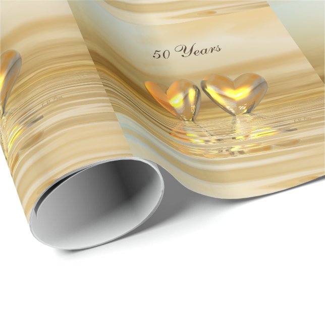 Papel De Presente Corações de Aniversário de Ouro (Ponta do rolo)