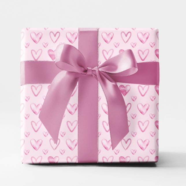 Papel De Presente Corações de Aquarela Rosa Claro (Light Pink Watercolor Hearts Wrapping Paper)