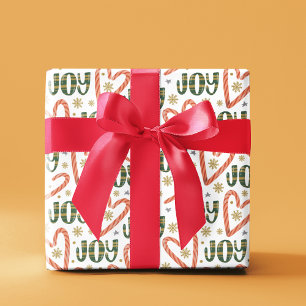 Papel De Presente Corações de Bastão de Doces e Flocos de Neve Natal