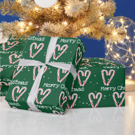 Papel De Presente Corações de Bastão de Natal Alegres em Flocos de N
