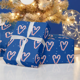 Papel De Presente Corações de Bastão de Natal em Flocos de Neve Sobr