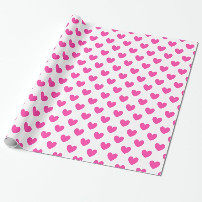 Papel De Presente Corações de bolinhas rosa fúcsia em branco (Desenrolado)