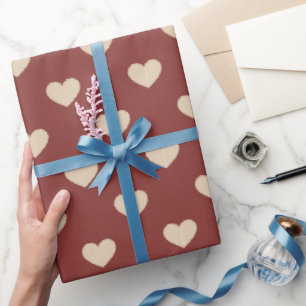 Papel De Presente Corações de Brilho Vermelho Creme