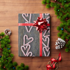 Papel De Presente Corações De Candy Cane Na Madeira De Barn