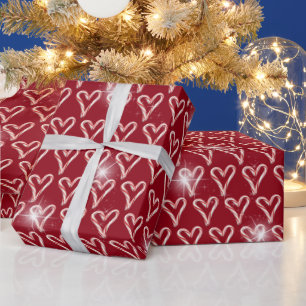 Papel De Presente Corações de Cane Doce com Estrelas