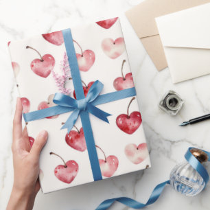Papel De Presente Corações de Cereja Vermelha Dia dos Namorados