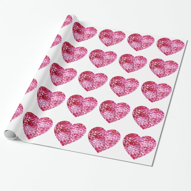 Papel De Presente Corações de Confetti Rosa (Desenrolado)
