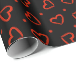 Papel De Presente Corações de Dia de os namorados Preto e Vermelho