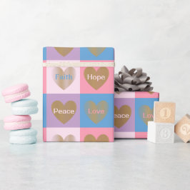 Papel De Presente Corações de Fé Amor Esperança Paz