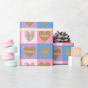 Papel De Presente Corações de Fé Amor Esperança Paz