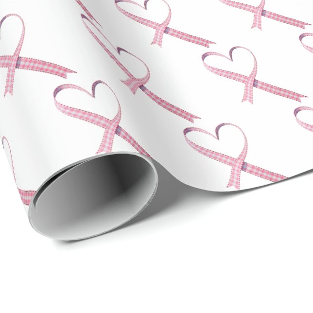 Papel De Presente Corações De Gingham Rosa Em Branco (Ponta do rolo)
