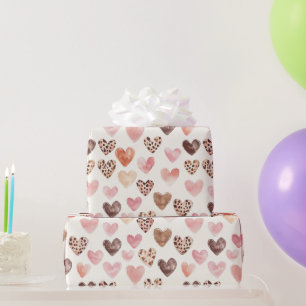 Papel De Presente Corações de Impressão do Leopardo Castanho Rosa