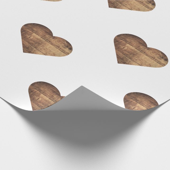 Papel De Presente Corações de Madeira Marrom Rústicos Grandes Simétr (Ponta)