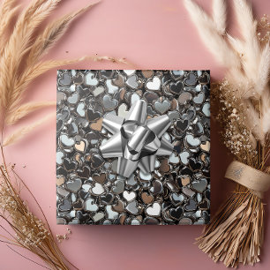 Papel De Presente Corações de Metal do Dia dos Namorados