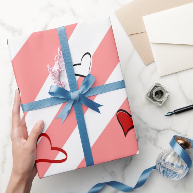 Papel De Presente Corações de namorados e da Linha Rosa (Presentear)