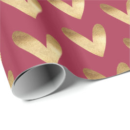 Papel De Presente Corações de Ombre Dourado Vermelho