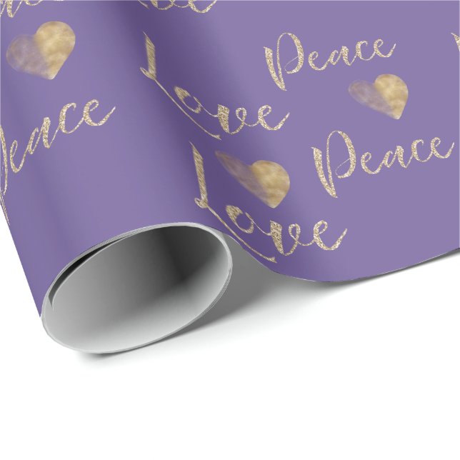 Papel De Presente Corações de Paz de Luxo Dourado Roxo (Ponta do rolo)