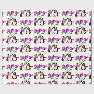 Papel De Presente Corações de pinguins de papel para enrolamento de 