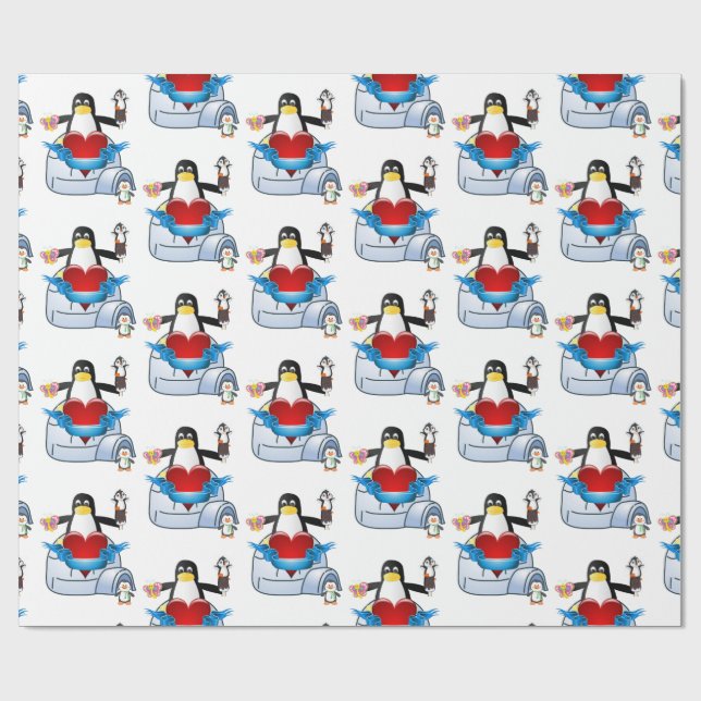 Papel De Presente Corações de pinguins de papel para enrolamento de  (Aberto)