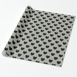 Papel De Presente Corações de polca-negra em Cinzas de Pussywillow