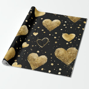 Papel De Presente Corações de São Valentão com tinta preta e dourada