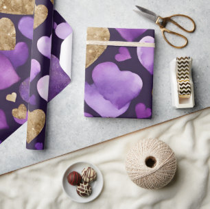 Papel De Presente Corações de São Valentim com Tinta Purpúrea e Dour