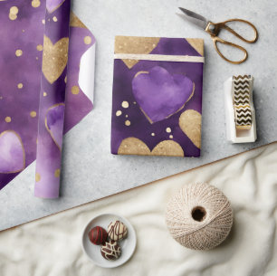 Papel De Presente Corações de São Valentim com Tinta Purpúrea e Dour