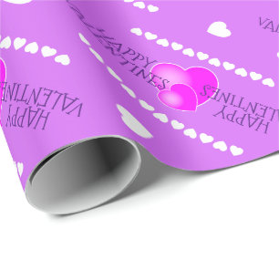 Papel De Presente Corações de São Valentim Rosa e Branco em ROXO