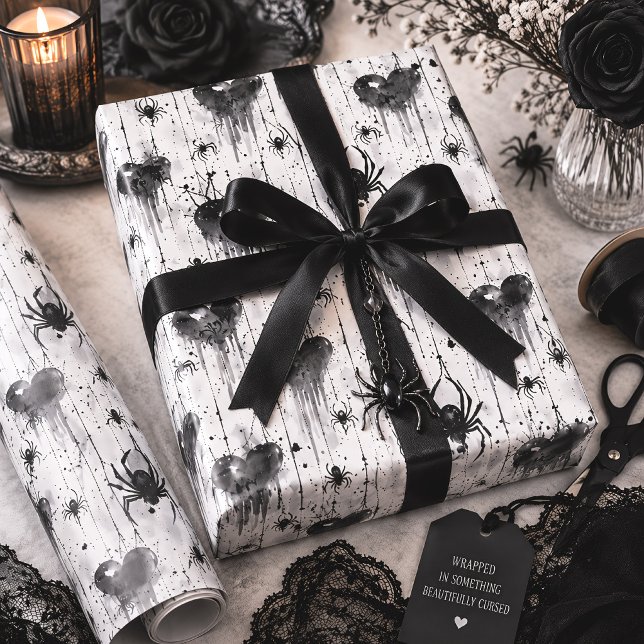 Papel De Presente Corações de Teia de Aranha Gótica Assustadora (Criador carregado)