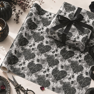 Papel De Presente Corações de teia de aranha gótica Romance sombrio
