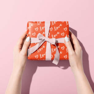 Papel De Presente Corações Desenhados à Mão e Letreiros de Amor em V