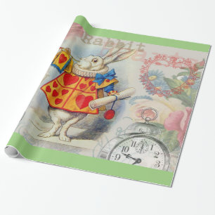 Papel De Presente Corações do Coelho Branco Alice Clássico