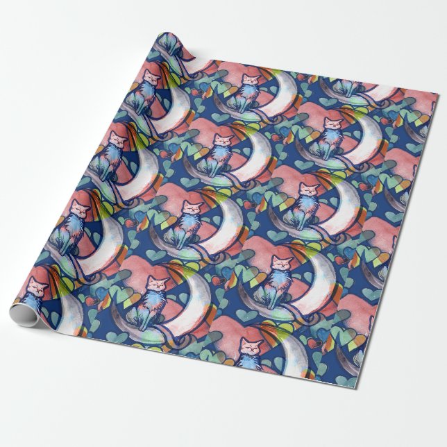 Papel De Presente Corações do Lover da Lua Cat (Desenrolado)