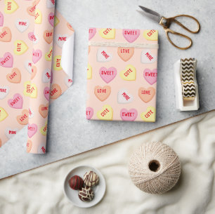 Papel De Presente Corações doces bonitos texto editável cor-de-ro
