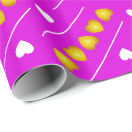 Papel De Presente Corações Dourados e Brancos em Cor Rosa ou Cor