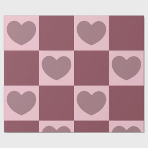Papel De Presente Corações Dusty Rosa Checkered