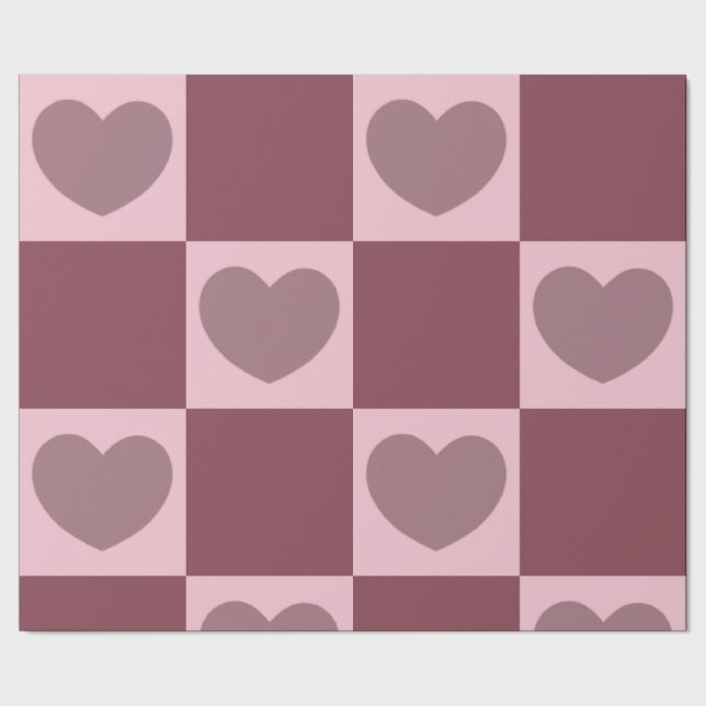 Papel De Presente Corações Dusty Rosa Checkered (Barra)