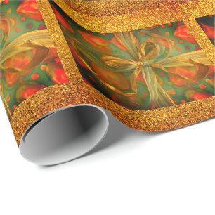 Papel De Presente Corações e arcos vermelhos e brilho verde