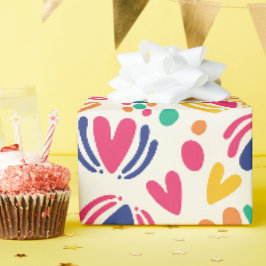 Papel De Presente Corações e Bolinhas coloridas