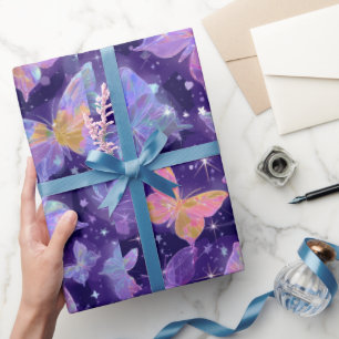 Papel De Presente Corações e Borboletas Cromo Retro