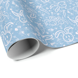 Papel De Presente Corações e Coelhinhos - padrão transparente.  